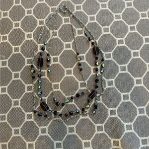 Elegant Multi-Layered Blue, Purple,  and Silver Necklace